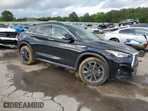 2025 Infiniti QX55 Luxe with VIN 3PCAJ5JRXSF106746, listed as a Copart auction lot 54404335 with 4,466 mi miles and Salvage title. Bid and sale history available at DreamBid. Image 4.