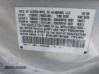 2007 Honda Odyssey LX z VIN 5FNRL38217B016001, wystawiony jako IAAI lot #42603816 z przebiegiem 209 630 mil mil oraz . Historia ofert i sprzedaży dostępna na DreamBid. Obrazek 9.