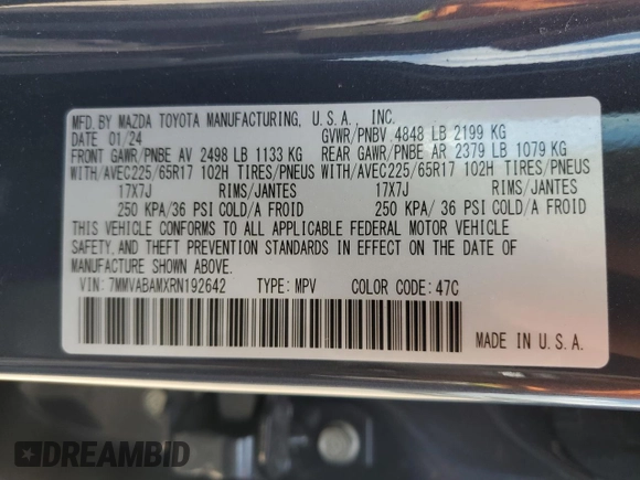2024 Mazda CX-50 S Select with VIN 7MMVABAMXRN192642, listed as a Copart auction lot 54610595 with 20,165 mi miles and Salvage title. Bid and sale history available at DreamBid. Image 12.