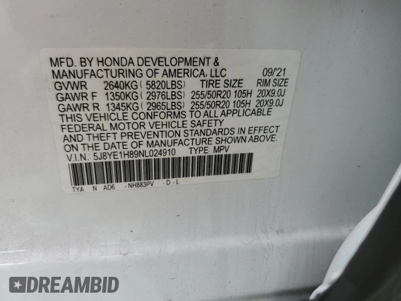 2022 Acura MDX w/Advance Package with VIN 5J8YE1H89NL024910, listed as a Copart auction lot 78226614 with 51,954 mi miles and Salvage Title. Bid and sale history available at carsss.com. Image 14.