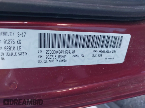 2017 Chrysler 300 with VIN 2C3CCAKG4HH604148, listed as a IAAI auction lot 38890500 with 1 mi miles. Bid and sale history available at carsss.com. Image 17.