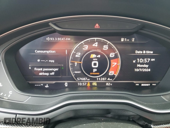 2018 Audi S4 Premium Plus with VIN WAUB4AF46JA143542, listed as a Copart auction lot 74772824 with 57,687 mi miles and Salvage Title. Bid and sale history available at carsss.com. Image 9.