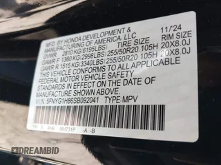 2025 Honda Pilot Elite with VIN 5FNYG1H86SB092041, listed as a IAAI auction lot 41740996 with 1,475 mi miles. Bid and sale history available at carsss.com. Image 9.