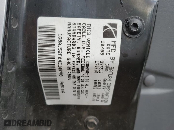 2004 Saturn ION ION 2 z VIN 1G8AJ52F04Z145793, wystawiony jako Copart lot #44964615 z przebiegiem Nie podano mil oraz Szkoda całkowita • Salvage title. Historia ofert i sprzedaży dostępna na DreamBid. Obrazek 12.