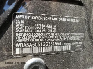 2016 BMW 5 Series 528i with VIN WBA5A5C51GG351554, listed as a Copart auction lot 61210265 with 73,968 mi miles and Salvage title. Bid and sale history available at DreamBid. Image 12.