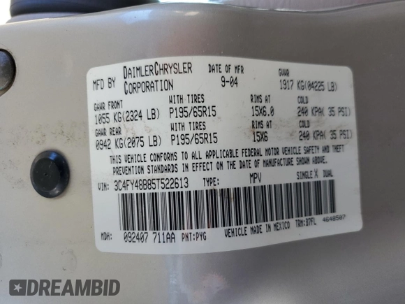 2005 Chrysler PT Cruiser with VIN 3C4FY48B85T522613, listed as a Copart auction lot 81143334 with 156,465 mi miles and Salvage title. Bid and sale history available at DreamBid. Image 12.