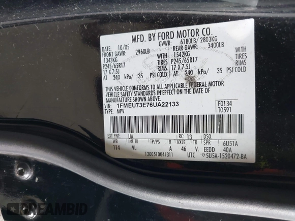 2006 Ford Explorer XLT with VIN 1FMEU73E76UA22133, listed as a IAAI auction lot 42556565 with 167,003 mi miles and . Bid and sale history available at DreamBid. Image 9.