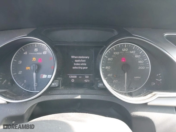2010 Audi S5 Prestige with VIN WAUVVAFR2AA052208, listed as a IAAI auction lot 41656142 with 135008 miles. Bid and sale history available at carsss.com. Image 7.