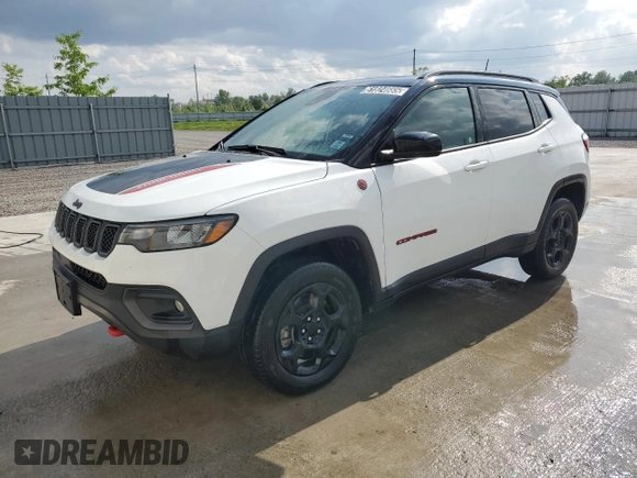 2023 Jeep Compass Trailhawk with VIN 3C4NJDDN5PT567737, listed as a Copart auction lot 61824665 with 43,843 mi miles and Clean title. Bid and sale history available at DreamBid. Image 1.