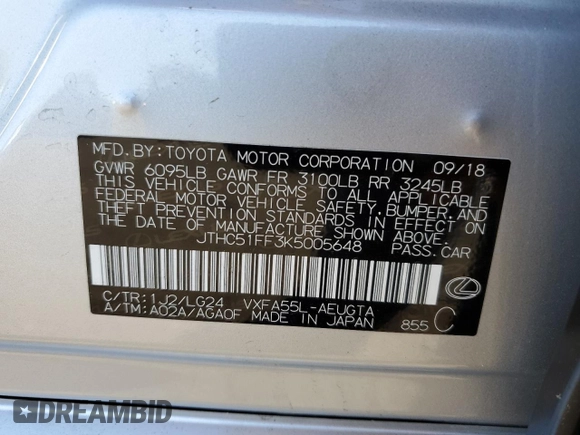 2019 Lexus LS 500 z VIN JTHC51FF3K5005648, wystawiony jako Copart lot #55071615 z przebiegiem 49 679 mil mil oraz Szkoda całkowita • Salvage title. Historia ofert i sprzedaży dostępna na DreamBid. Obrazek 13.
