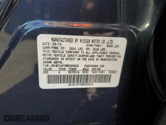 2011 Infiniti M with VIN JN1BY1AP3BM325629, listed as a Copart auction lot 58600135 with 132,635 mi miles and Salvage title. Bid and sale history available at DreamBid. Image 12.