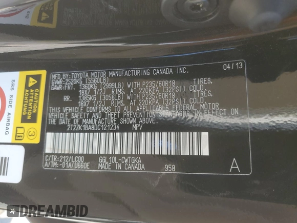 2013 Lexus RX 350 with VIN 2T2ZK1BA8DC121234, listed as a Copart auction lot 50413035 with 117,812 mi miles and Salvage Title. Bid and sale history available at DreamBid. Image 16.