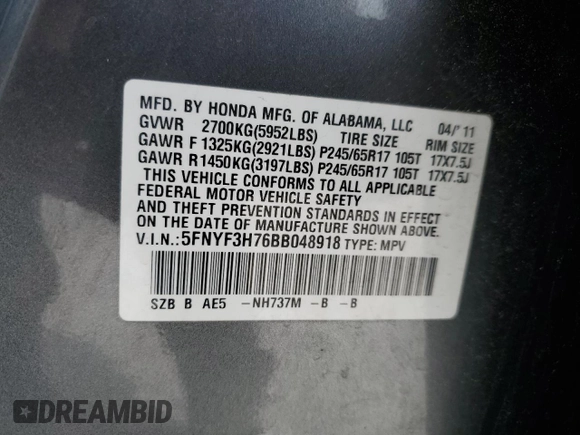 2011 Honda Pilot EX-L z VIN 5FNYF3H76BB048918, wystawiony jako Copart lot #53749895 z przebiegiem 213 710 mil mil oraz Szkoda całkowita • Salvage title. Historia ofert i sprzedaży dostępna na DreamBid. Obrazek 13.
