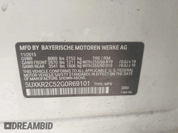 2016 BMW X5 sDrive35i with VIN 5UXKR2C52G0R69101, listed as a IAAI auction lot 41807519 with 1 mi miles. Bid and sale history available at carsss.com. Image 9.