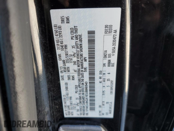 2014 Ford Escape SE with VIN 1FMCU9GX1EUB06543, listed as a Copart auction lot 75326984 with 119,881 mi miles and Salvage title. Bid and sale history available at DreamBid. Image 15.