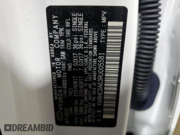 2024 Hyundai Kona SEL with VIN KM8HC3A63RU005581, listed as a Copart auction lot 82802834 with 9,898 mi miles and Salvage Title. Bid and sale history available at DreamBid. Image 13.