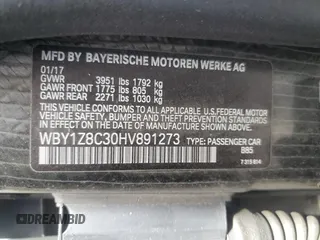 2017 BMW i3 with VIN WBY1Z8C30HV891273, listed as a Copart auction lot 58268495 with 136,735 mi miles and Salvage title. Bid and sale history available at DreamBid. Image 12.