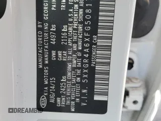 2015 Kia Optima SX Turbo with VIN 5XXGR4A6XFG508174, listed as a Copart auction lot 55863945 with 38,794 mi miles and Salvage title. Bid and sale history available at DreamBid. Image 12.