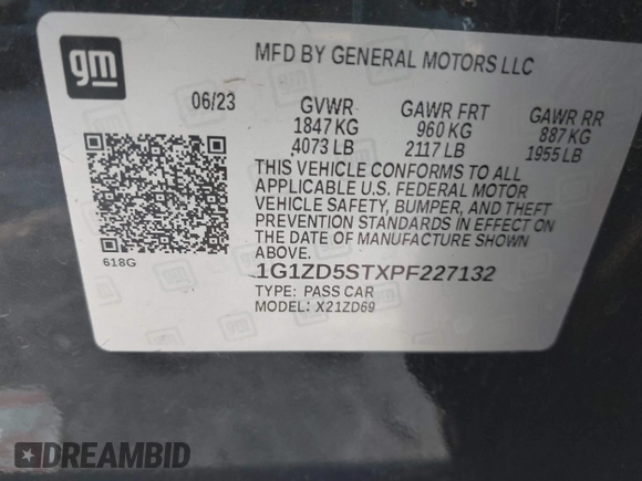 2023 Chevrolet Malibu LT with VIN 1G1ZD5STXPF227132, listed as a IAAI auction lot 41992971 with 62,236 mi miles and . Bid and sale history available at DreamBid. Image 8.
