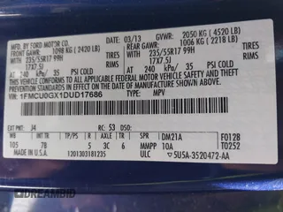 2013 Ford Escape SE with VIN 1FMCU0GX1DUD17686, listed as a IAAI auction lot 42033393 with Not provided miles and . Bid and sale history available at DreamBid. Image 9.