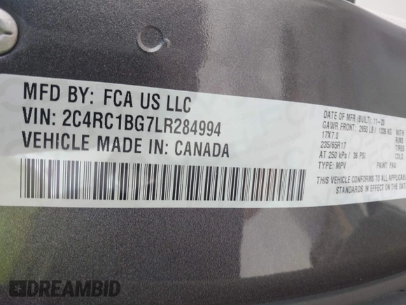 2020 Chrysler Pacifica Touring L z VIN 2C4RC1BG7LR284994, wystawiony jako IAAI lot #41661416 z przebiegiem 101 257 mil mil oraz . Historia ofert i sprzedaży dostępna na DreamBid. Obrazek 9.