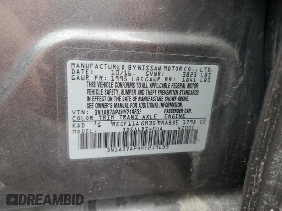 2017 Nissan Sentra SV с VIN 3N1AB7AP4HY219633, выставлен на аукционе Copart как лот 61058905 с пробегом 110 182 миль миль и Списание • Salvage title. История ставок и продаж доступна на DreamBid. Изображение 12.