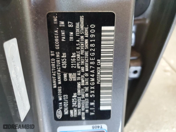 2014 Kia Optima LX with VIN 5XXGM4A78EG281900, listed as a Copart auction lot 51519115 with 153,339 mi miles and Salvage Title. Bid and sale history available at carsss.com. Image 12.