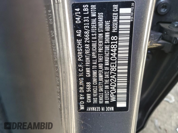 2014 Porsche Panamera S E-Hybrid z VIN WP0AD2A78EL044818, wystawiony jako Copart lot #65864484 z przebiegiem 141 423 mil mil oraz Szkoda całkowita • Salvage title. Historia ofert i sprzedaży dostępna na DreamBid. Obrazek 12.