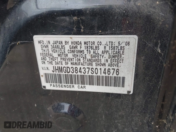 2007 Honda Fit with VIN JHMGD38437S014676, listed as a IAAI auction lot 42698451 with 288,354 mi miles and . Bid and sale history available at DreamBid. Image 9.