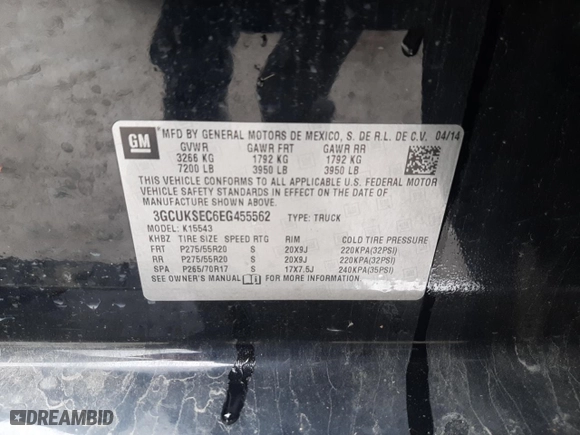 2014 Chevrolet Silverado 1500 LTZ with VIN 3GCUKSEC6EG455562, listed as a Copart auction lot 81157504 with 169,699 mi miles and Salvage Title. Bid and sale history available at carsss.com. Image 12.
