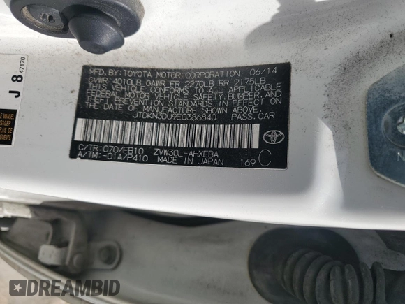 2014 Toyota Prius Four z VIN JTDKN3DU9E0386840, wystawiony jako Copart lot #55242825 z przebiegiem 249 781 mil mil oraz Szkoda całkowita • Salvage title. Historia ofert i sprzedaży dostępna na DreamBid. Obrazek 12.
