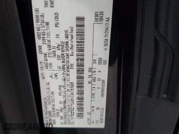 2019 Ford Transit Passenger XL z VIN 1FBZX2YG4KKA76560, wystawiony jako Copart lot #87023314 z przebiegiem 159 342 mil mil oraz Czysty tytuł • Clean title. Historia ofert i sprzedaży dostępna na DreamBid. Obrazek 13.