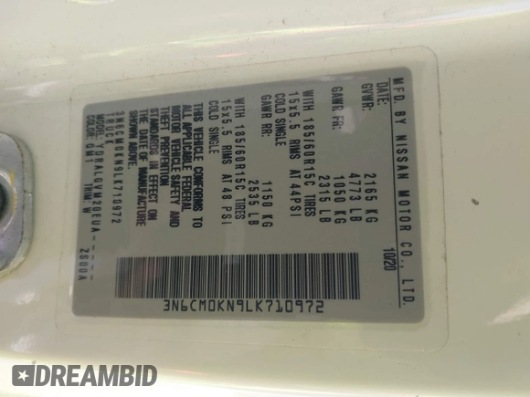 2020 Nissan NV200 SV с VIN 3N6CM0KN9LK710972, выставлен на аукционе IAAI как лот 41847612 с пробегом 128 200 миль миль и . История ставок и продаж доступна на DreamBid. Изображение 9.