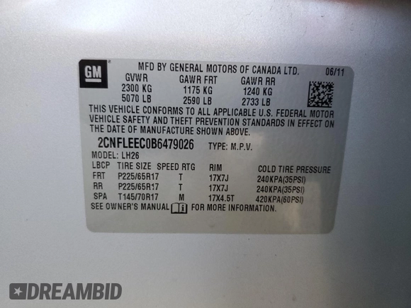 2011 Chevrolet Equinox LT w/1LT with VIN 2CNFLEEC0B6479026, listed as a Copart auction lot 54333315 with 175,353 mi miles and Clean Title. Bid and sale history available at carsss.com. Image 13.
