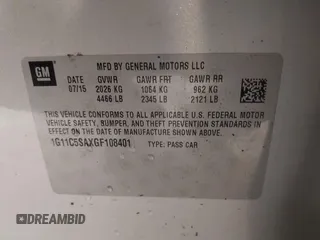 2016 Chevrolet Malibu LT with VIN 1G11C5SAXGF108401, listed as a IAAI auction lot 42166275 with 142,488 mi miles and . Bid and sale history available at DreamBid. Image 9.