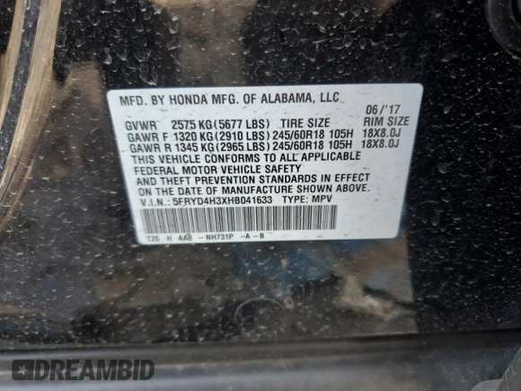 2017 Acura MDX z VIN 5FRYD4H3XHB041633, wystawiony jako Copart lot #55994175 z przebiegiem Nie podano mil oraz Szkoda całkowita • Salvage title. Historia ofert i sprzedaży dostępna na DreamBid. Obrazek 13.