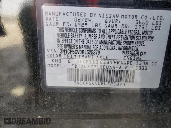 2024 Nissan Kicks SV with VIN 3N1CP5CV0RL525379, listed as a Copart auction lot 50521115 with 32,609 mi miles and Salvage Title. Bid and sale history available at DreamBid. Image 16.