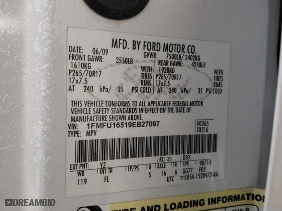 2009 Ford Expedition SSV with VIN 1FMFU16519EB27097, listed as a Copart auction lot 89301765 with 71,587 mi miles and Salvage Title. Bid and sale history available at carsss.com. Image 13.