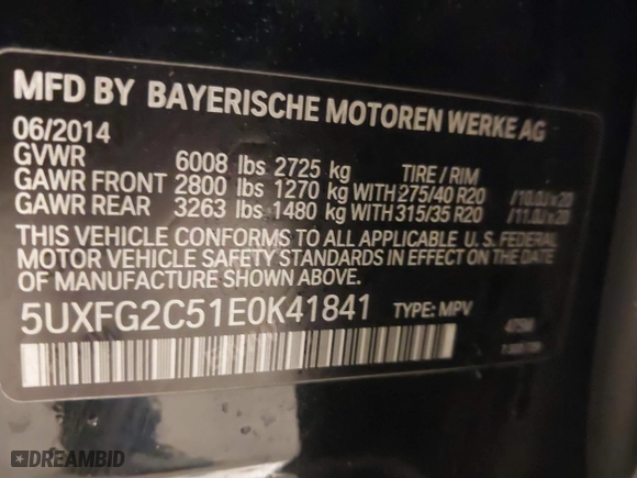 2014 BMW X6 xDrive35i with VIN 5UXFG2C51E0K41841, listed as a IAAI auction lot 41851513 with 79,272 mi miles. Bid and sale history available at carsss.com. Image 9.