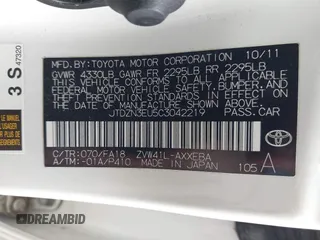 2012 Toyota Prius Two with VIN JTDZN3EU5C3042219, listed as a IAAI auction lot 42034267 with 161,393 mi miles and . Bid and sale history available at DreamBid. Image 9.