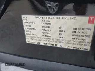 2015 Tesla Model S 85D with VIN 5YJSA1E24FF111120, listed as a IAAI auction lot 41471698 with 58,126 mi miles. Bid and sale history available at carsss.com. Image 9.