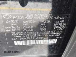 2021 Hyundai Santa Fe SE с VIN 5NMS14AJ0MH309235, выставлен на аукционе IAAI как лот 41919206 с пробегом 41 453 миль миль и . История ставок и продаж доступна на DreamBid. Изображение 9.