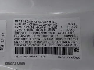 2023 Honda Civic Sedan LX with VIN 2HGFE2F2XPH531634, listed as a IAAI auction lot 41852064 with 24,458 mi miles. Bid and sale history available at carsss.com. Image 9.