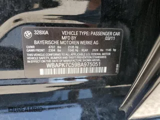 2011 BMW 3 Series 328i xDrive with VIN WBAPK7C59BA975051, listed as a Copart auction lot 53133695 with 111,711 mi miles and Salvage title. Bid and sale history available at DreamBid. Image 12.