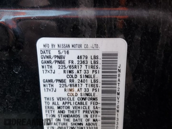 2016 Nissan Rogue S with VIN JN8AT2MV7GW133038, listed as a Copart auction lot 46072345 with 74,474 mi miles and Salvage Title. Bid and sale history available at carsss.com. Image 15.