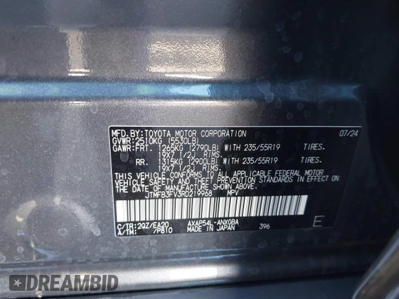 2024 Toyota RAV4 XSE with VIN JTMFB3FV3RD219968, listed as a IAAI auction lot 41305521 with 971 mi miles and . Bid and sale history available at DreamBid. Image 9.