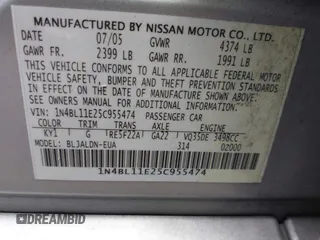 2005 Nissan Altima SE с VIN 1N4BL11E25C955474, выставлен на аукционе IAAI как лот 42346514 с пробегом 161 597 миль миль и . История ставок и продаж доступна на DreamBid. Изображение 9.