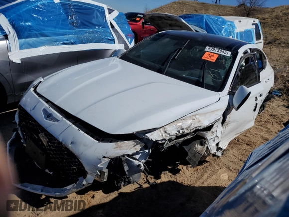 2022 Genesis G70 3.3T with VIN KMTG54TE3NU102585, listed as a Copart auction lot 49923945 with 34,974 mi miles and Salvage title. Bid and sale history available at DreamBid. Image 1.