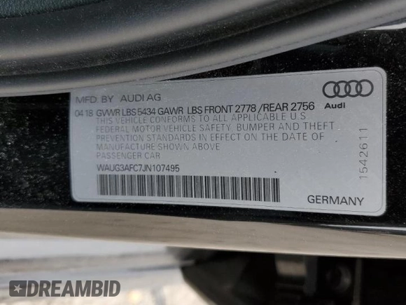 2018 Audi A6 Premium Plus with VIN WAUG3AFC7JN107495, listed as a Copart auction lot 36148093 with 41,968 mi miles. Bid and sale history available at carsss.com. Image 12.