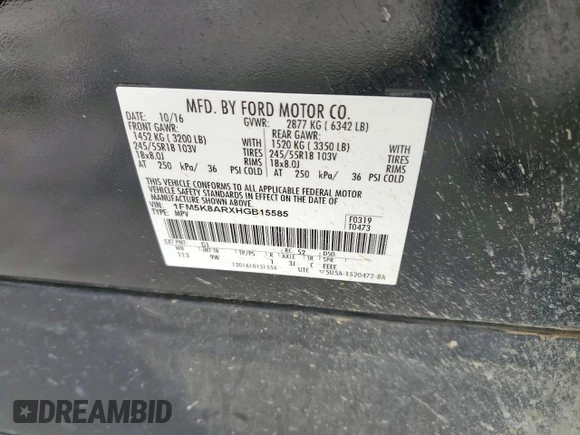 2017 Ford Police Interceptor Utility z VIN 1FM5K8ARXHGB15585, wystawiony jako Copart lot #58861855 z przebiegiem 95 176 mil mil oraz Szkoda całkowita • Salvage title. Historia ofert i sprzedaży dostępna na DreamBid. Obrazek 12.